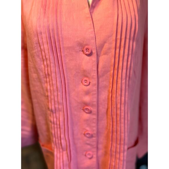 Kim Rogers 100% Linen Blouse Tunic Top Coral LG Petite Button Down Long Sleeves - Picture 4 of 9